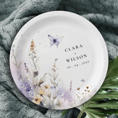 Soft Lilac Wildflower Butterfly Garden Wedding Paper Plates