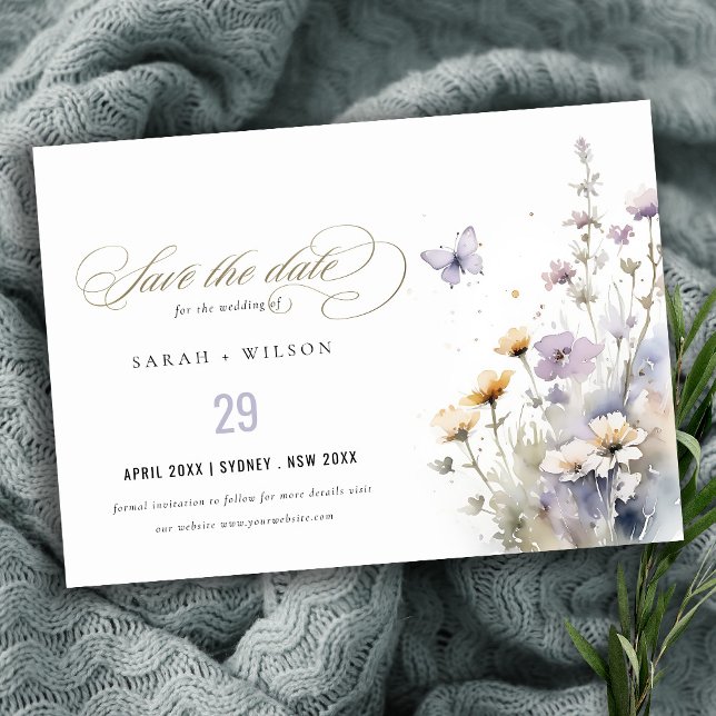 Soft Lilac Wildflower Butterfly Garden Wedding Save The Date (Creator Uploaded)