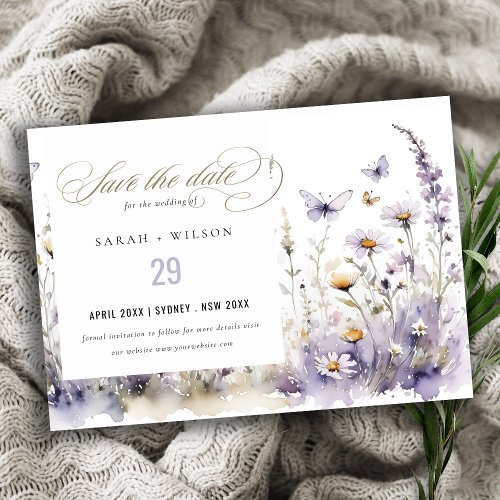 Soft Lilac Wildflower Butterfly Garden Wedding Save The Date