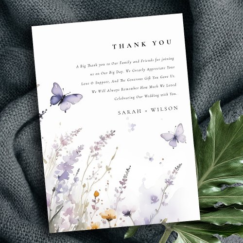 Soft Lilac Wildflower Butterfly Garden Wedding Thank You Card