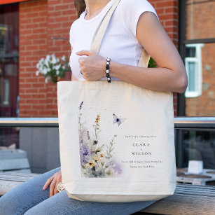 Soft Lilac Wildflower Butterfly Garden Wedding Tote Bag