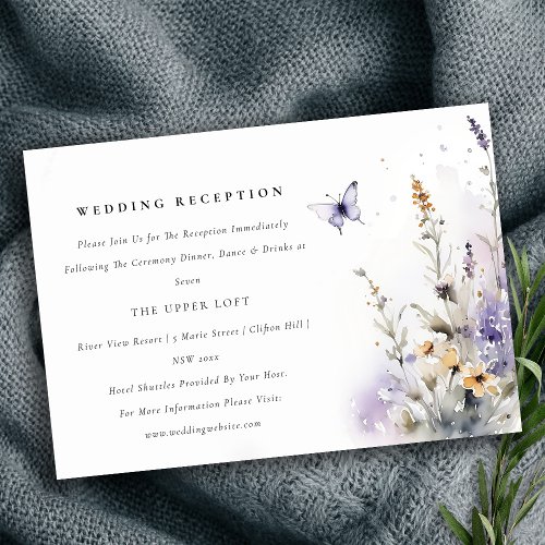 Soft Lilac Wildflower Butterfly Wedding Reception Enclosure Card