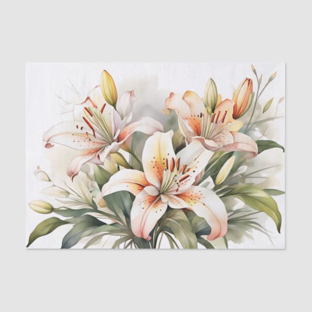 Soft Lily Flowers On White Tissue Paper (Front)