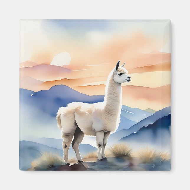 Soft Llama Animal Watercolor Magnet (Front)