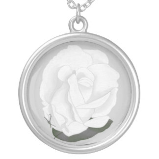 Soft Look White Rose Gray Leaf  Necklaces
