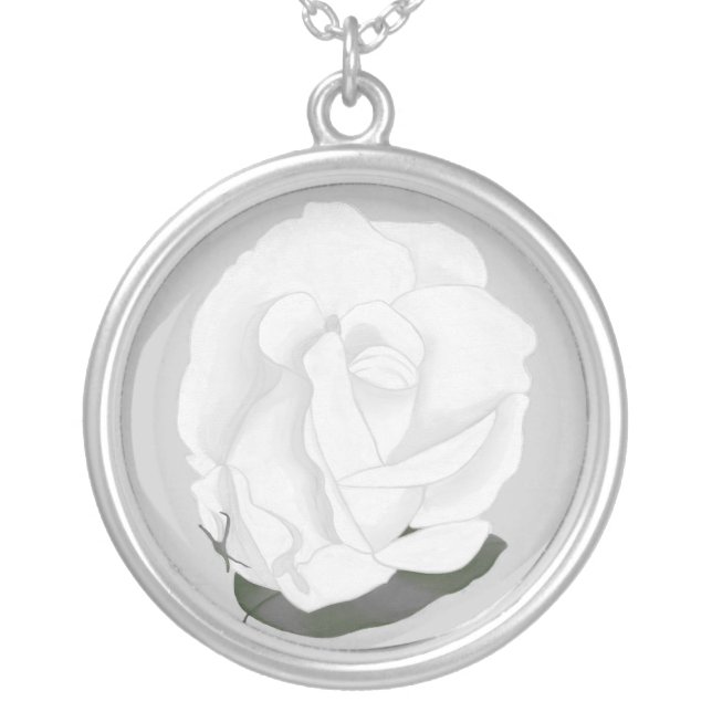 Soft Look White Rose Gray Leaf  Necklaces (Front)