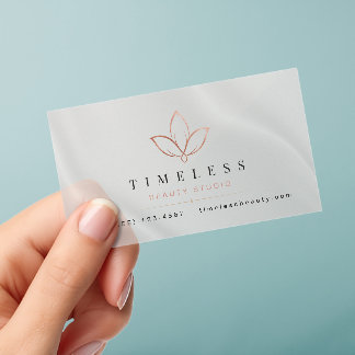 Soft Luxury Minimalist Rose Gold Beauty Branding Clear Business Cards