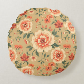 soft majestic dusty pink floral vintage pattern round pillow