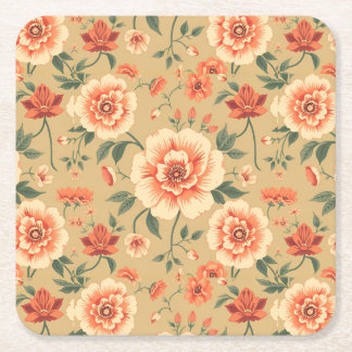 soft majestic dusty pink floral vintage pattern square paper coaster
