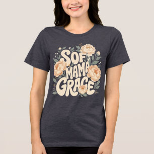 Soft Mama Grace Deep Plum Floral Retro Typography  Tri-Blend Shirt