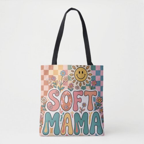 Soft Mama Shirt | Colorful Retro Floral Mama Desig Tote Bag