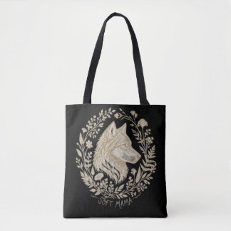 Soft Mama Vintage Wolf Floral Wreath Boho Botanica Tote Bag