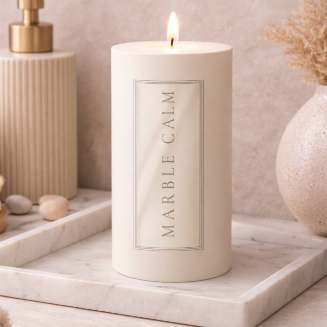 Soft Marble Calm Pillar Candle (Vertical marble streaks bring quiet order to neutral spaces)