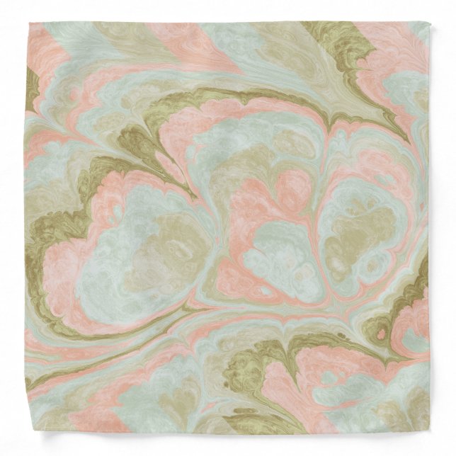 Soft Marble Swirl Pattern Mint, Coral and Olive Bandana (Front)