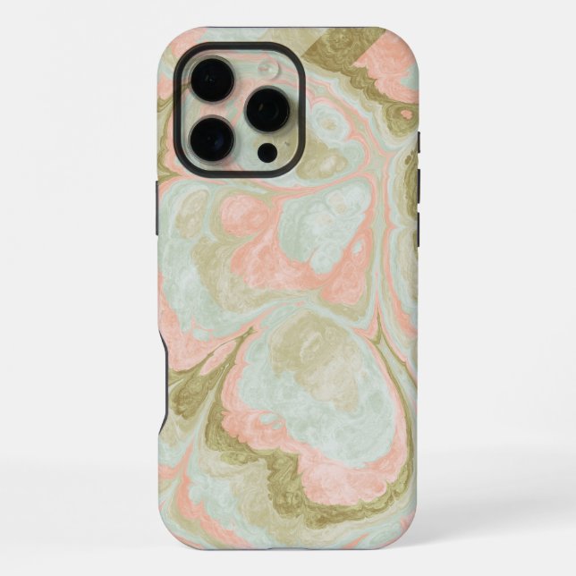 Soft Marble Swirl Pattern Mint, Coral and Olive Iphone Case (Back)
