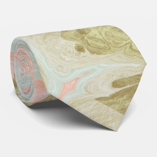 Soft Marble Swirl Pattern Mint, Coral and Olive Neck Tie (Rolled)