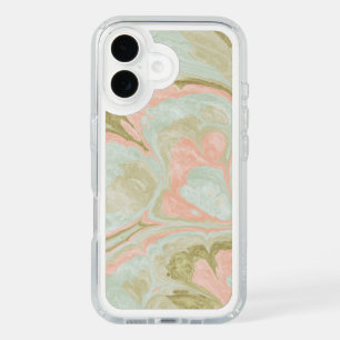 Soft Marble Swirl Pattern Mint, Coral and Olive iPhone 16 Case
