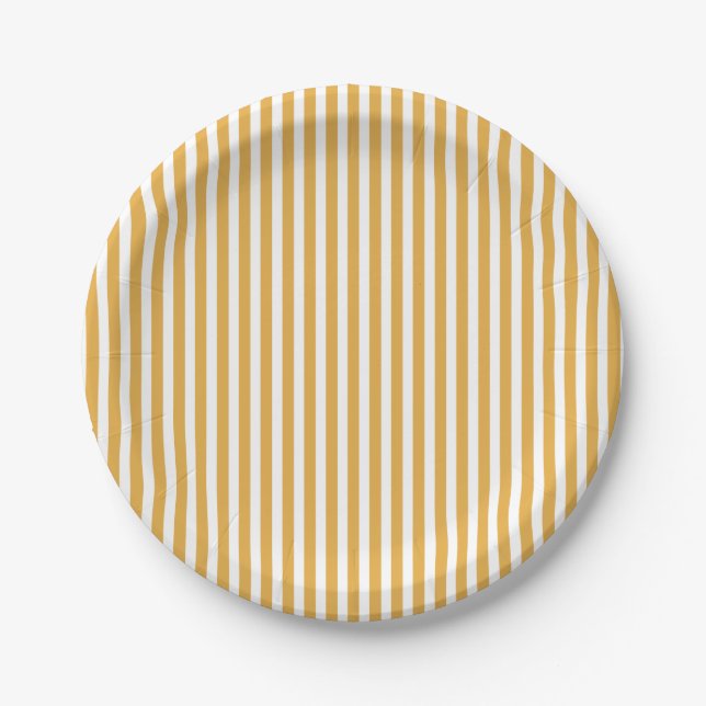 Soft Marigold Yellow Cabana Stripe Paper Plates (Front)