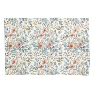 Soft Mauve and Teal Floral Botanical Pillow Case