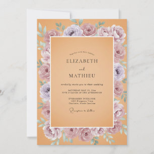 Soft Mauve Apricot Peony Wedding Invitation