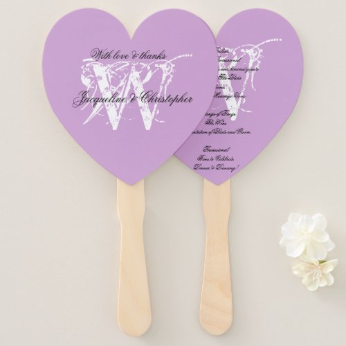 Soft Mauve Lilac Chic Monogram Wedding Program  Hand Fan