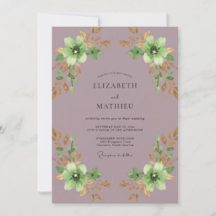 Soft Mauve Mint Blossom Wedding Invitation