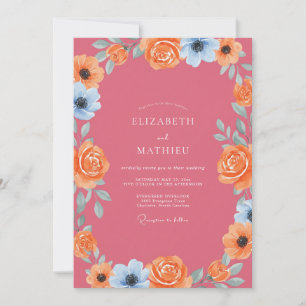 Soft Mauve Peach Wreath Wedding Invitation