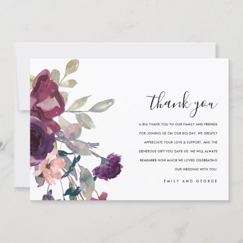 SOFT MAUVE PURPLE LILAC WATERCOLOR FLORAL WEDDING THANK YOU CARD