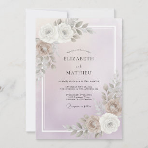 Soft Mauve Taupe Peony Wedding Invitation