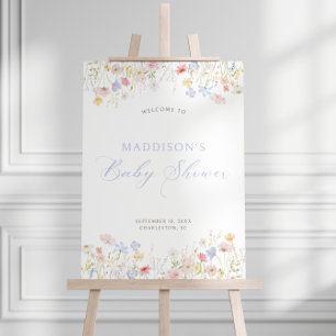 Soft Meadow Blue Script Baby Shower Welcome Foam Board