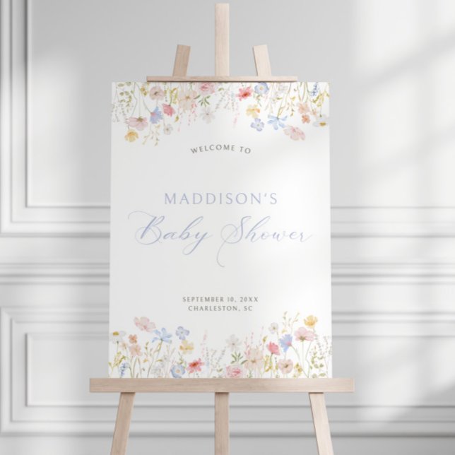 Soft Meadow Blue Script Baby Shower Welcome Foam Board (Creator Uploaded)