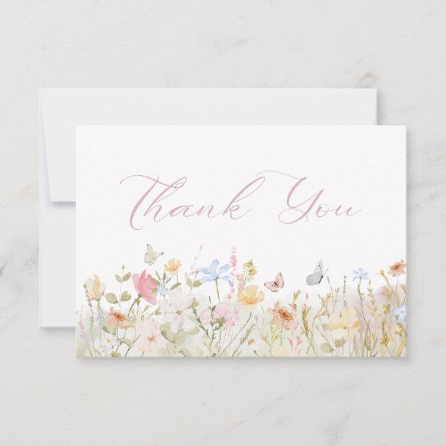 Soft Meadow Blush Script Baby Shower Thank You Card (Front)