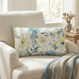 Soft Meadow Daisy Watercolor Lumbar Pillow