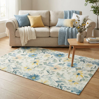 Soft Meadow Daisy Watercolor Rug