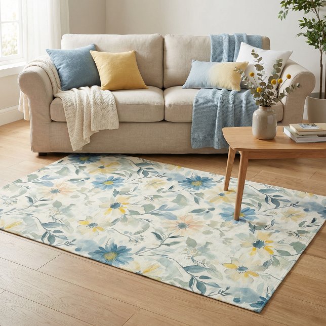 Soft Meadow Daisy Watercolor Rug (Creator Uploaded)