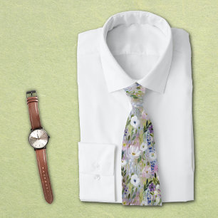 Soft Meadow Floral Watercolor Neck Tie