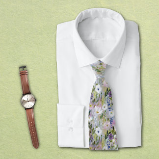 Soft Meadow Floral Watercolor Neck Tie