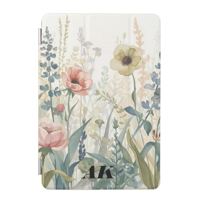 Soft Meadow Impression – Watercolor Botanical Wall iPad Mini Cover (Front)