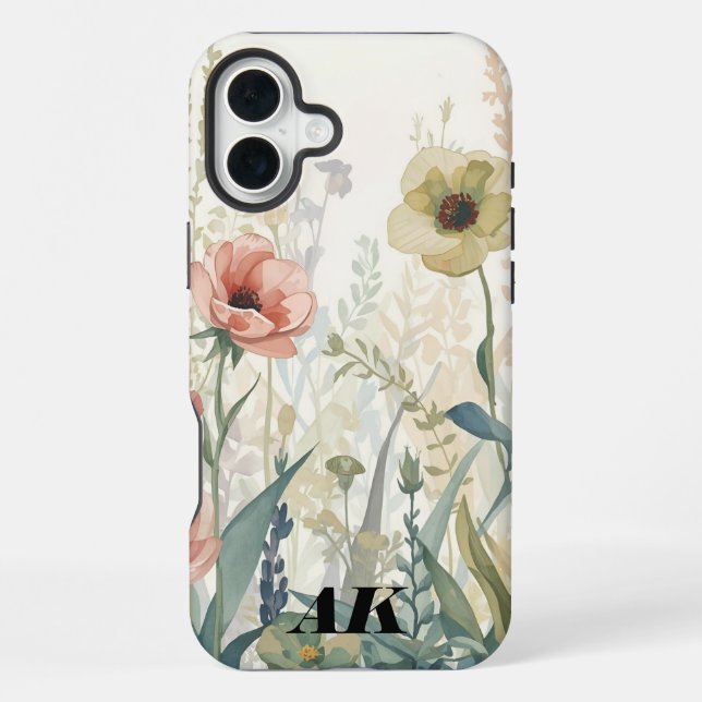 Soft Meadow Impression – Watercolor Botanical Wall iPhone Case (Back)