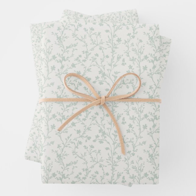 Soft Meadow Muted Sage - Neutral Wrapping Paper Sheets (In situ)