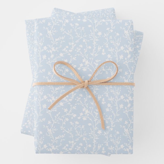 Soft Meadow Neutral - Powder Blue Wrapping Paper Sheets (In situ)