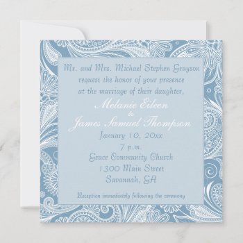 Soft Medium Blue White Paisley Wedding Invitation by dbvisualarts at Zazzle