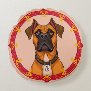 Soft Minimal Boxer Dog for Nursery & Kids Decor Round Pillow