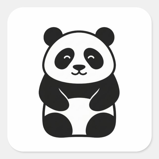 Soft Minimal Panda Illustration Square Sticker (Front)