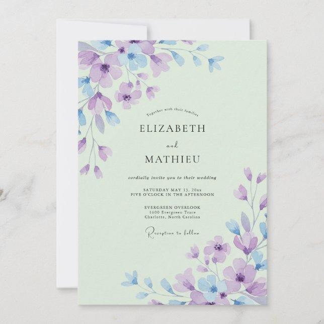 Soft Mint Amethyst Wildflower Wedding Invitation (Front)
