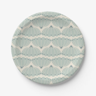 Soft Mint and Beige Scallop Paper Plates