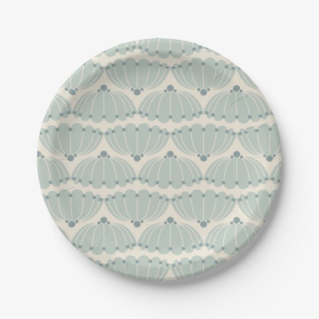 Soft Mint and Beige Scallop  Paper Plates (Front)