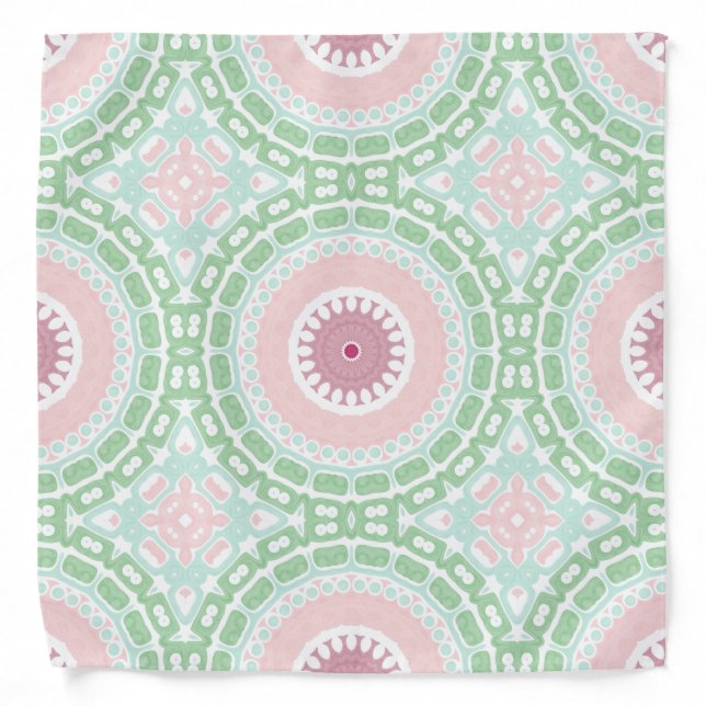 Soft Mint and Rose Mandala Pattern Bandana (Front)