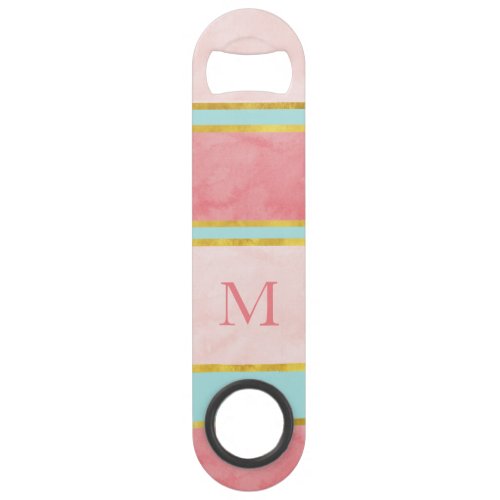 Soft Mint Coral Gold Blush Stripes Bar Key