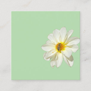 Soft Mint Floral White Flower & Honeybee Business Square Business Card